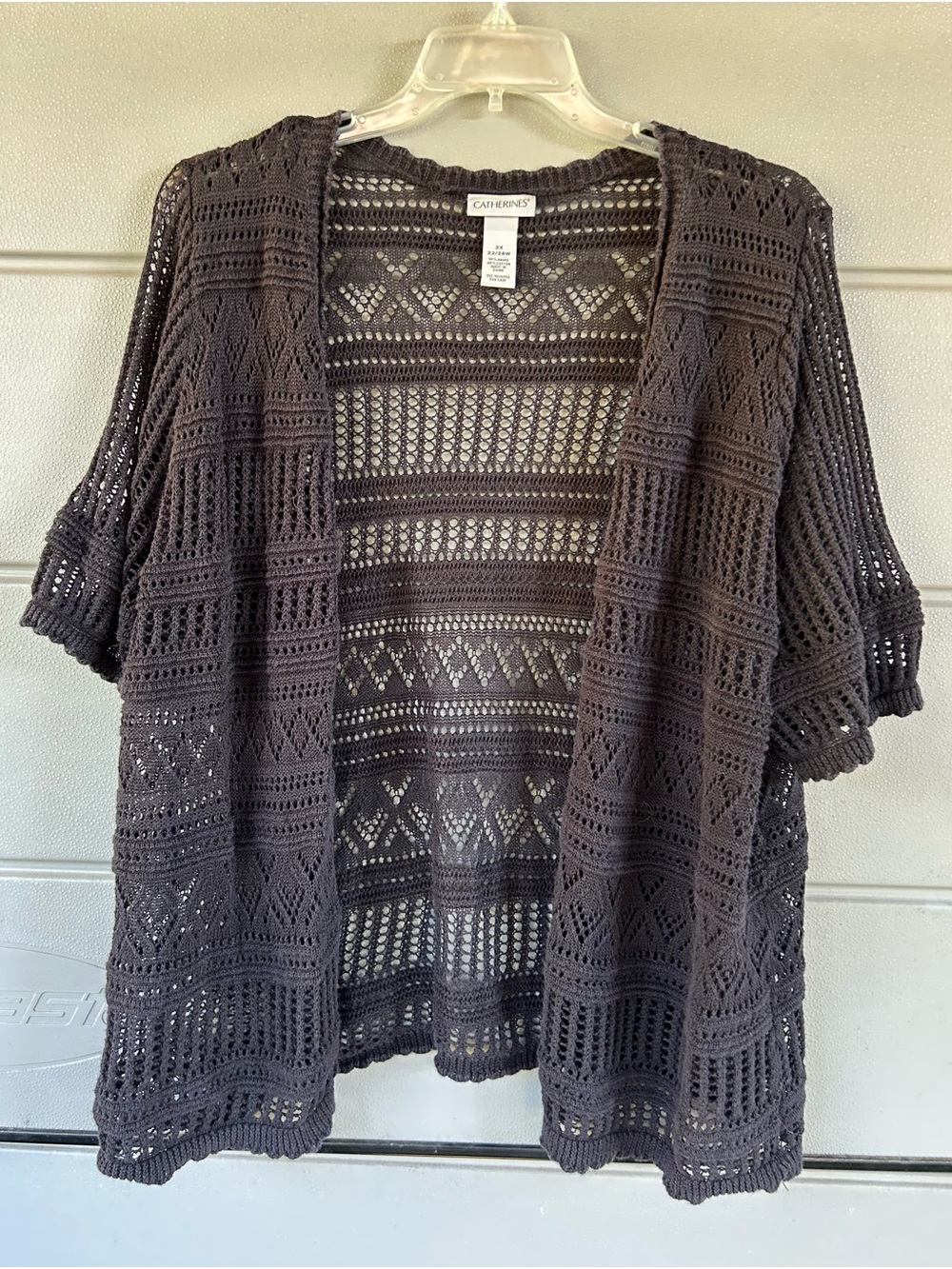 Catherines Black Openwork Short-Sleeve Cardigan
